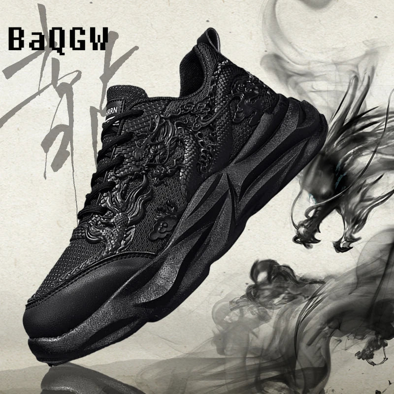 Dragon Pattern Carving Fashion Men's Sneakers