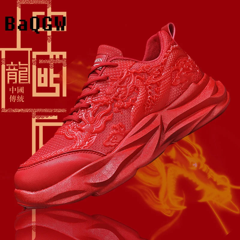 Dragon Pattern Carving Fashion Men's Sneakers
