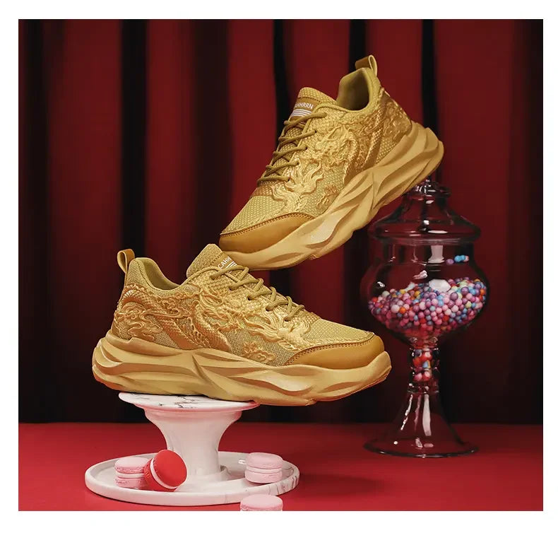 Dragon Pattern Carving Fashion Men's Sneakers