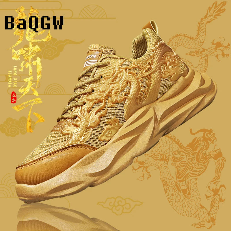 Dragon Pattern Carving Fashion Men's Sneakers