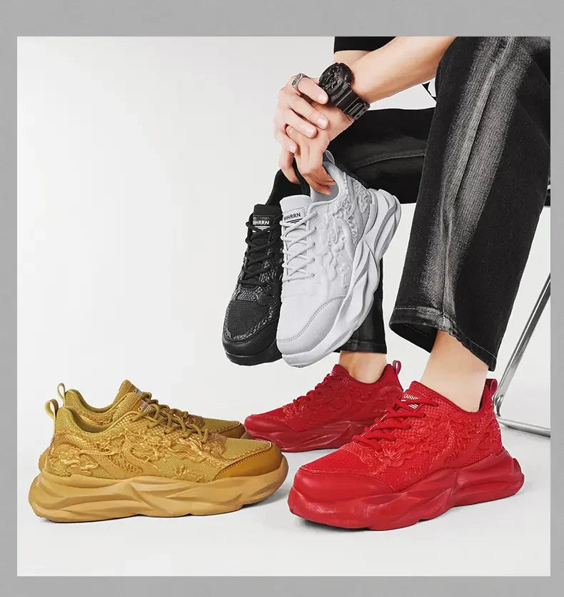Dragon Pattern Carving Fashion Men's Sneakers