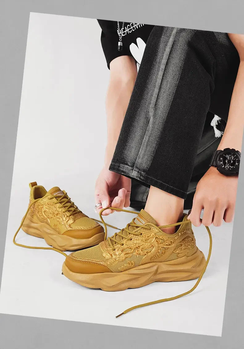 Dragon Pattern Carving Fashion Men's Sneakers