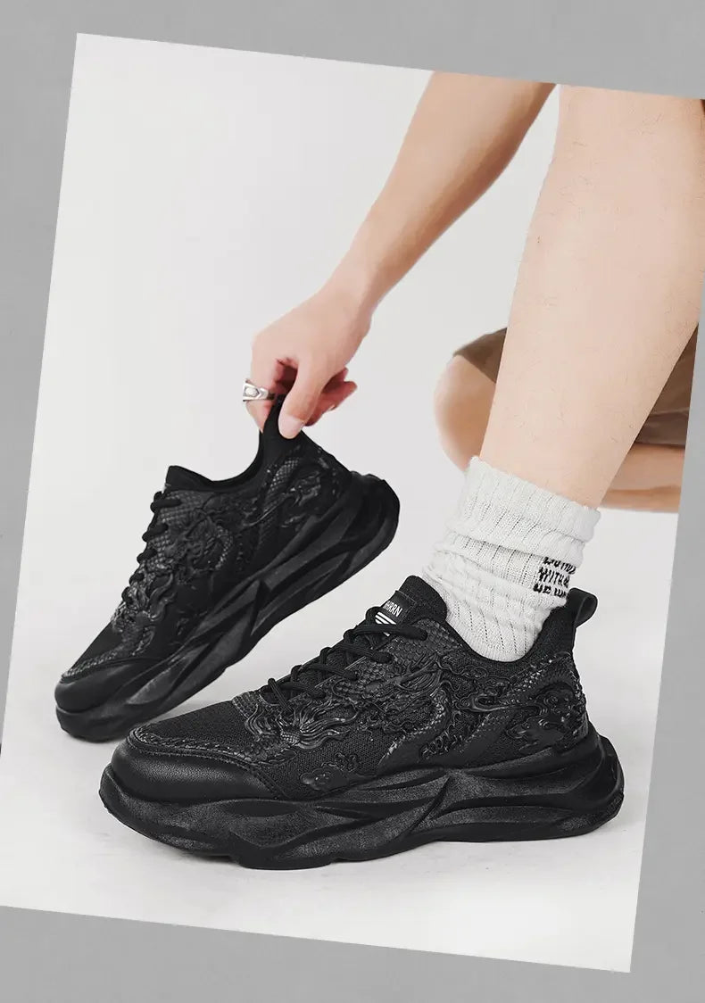 Dragon Pattern Carving Fashion Men's Sneakers