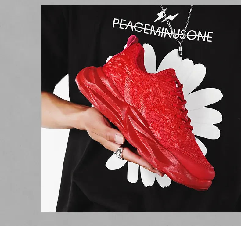 Dragon Pattern Carving Fashion Men's Sneakers