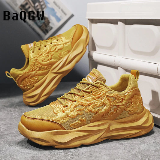 Dragon Pattern Carving Fashion Men's Sneakers