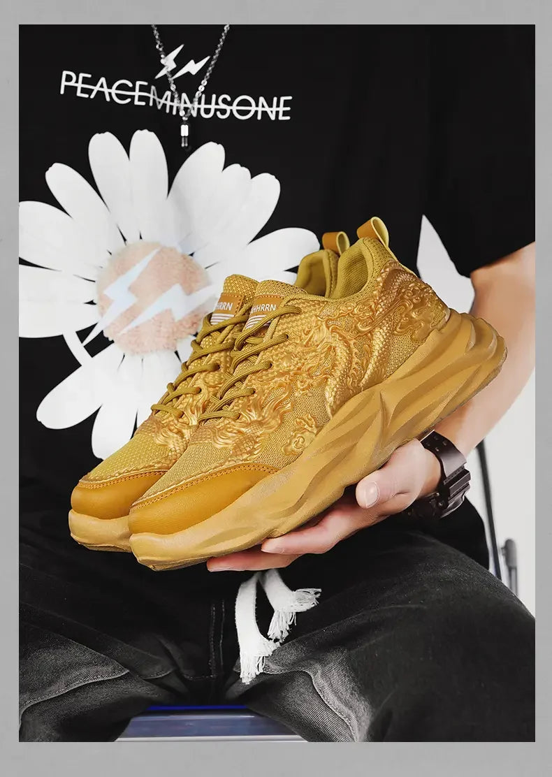 Dragon Pattern Carving Fashion Men's Sneakers